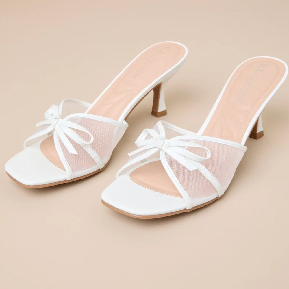 Lulu's White Mesh Bow Slip-On Heels
